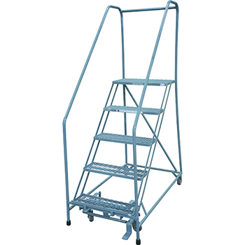 Cotterman Series 1000 Rolling Metal Ladder, 10&quot; Deep Expanded Metal Tread Top Step, 5 Steps